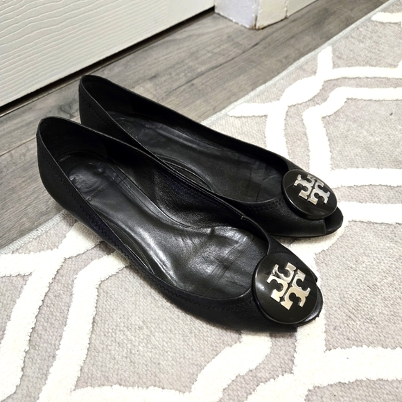 Tory Burch Shoes - Tory Burch Black Leather Low Wedge Shoes